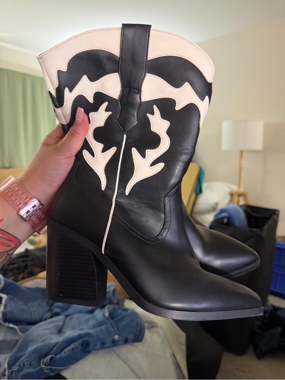 torrid Black and Cream Western Cowgirl Ankle Boots